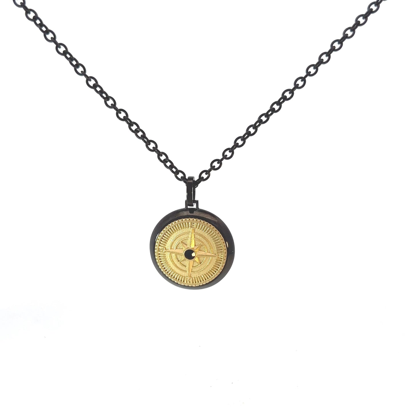 Necklace Steel - Compass Gold Color Pendant