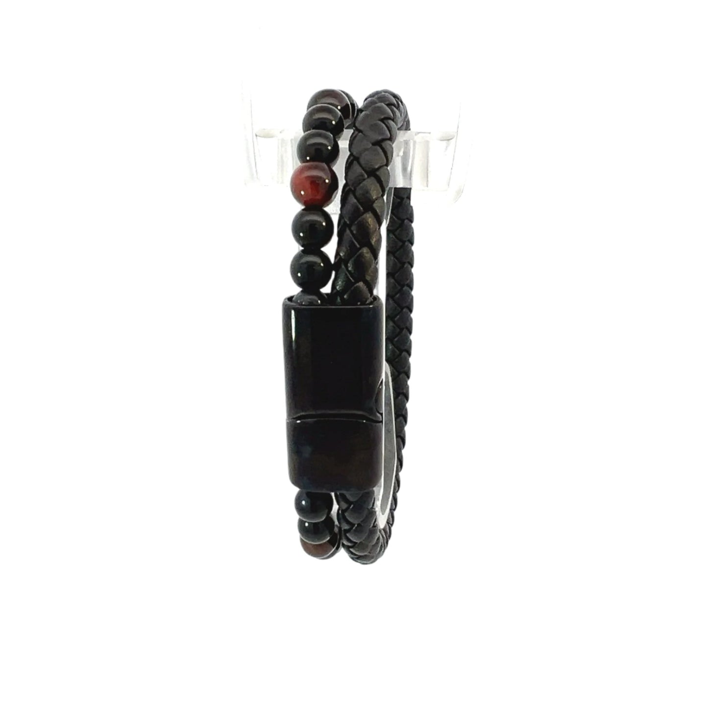 Leather Bracelet - Red Tigereye And Onyx