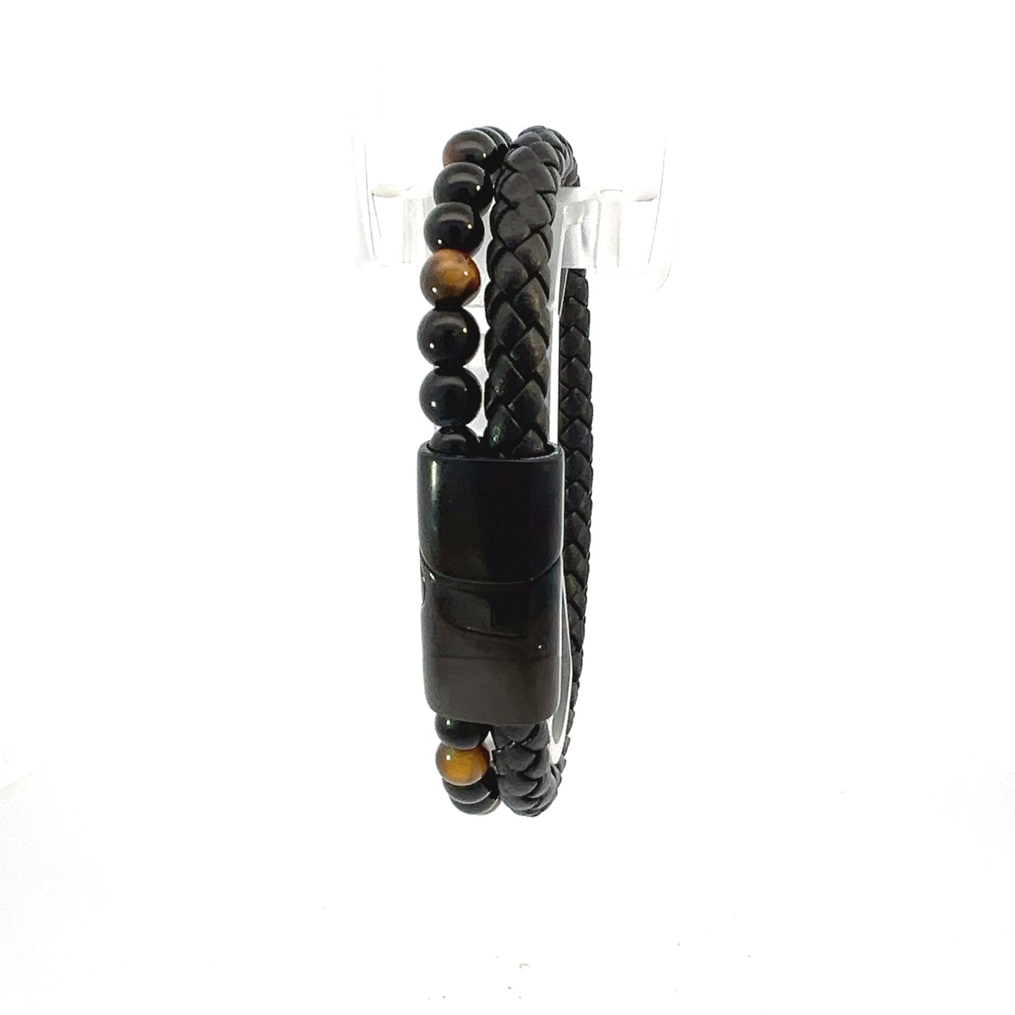 Leather Bracelet - Tigereye and Onyx