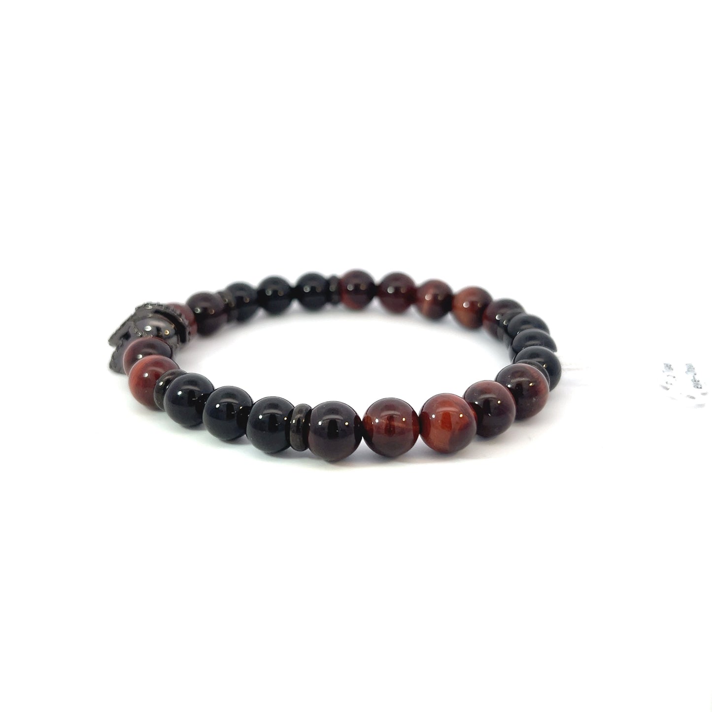 Bead Bracelet - Red Tiger and Onyx with Gladiator Helmet