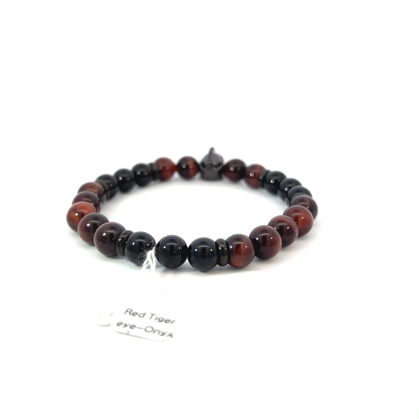 Bead Bracelet - Red Tiger and Onyx with Gladiator Helmet