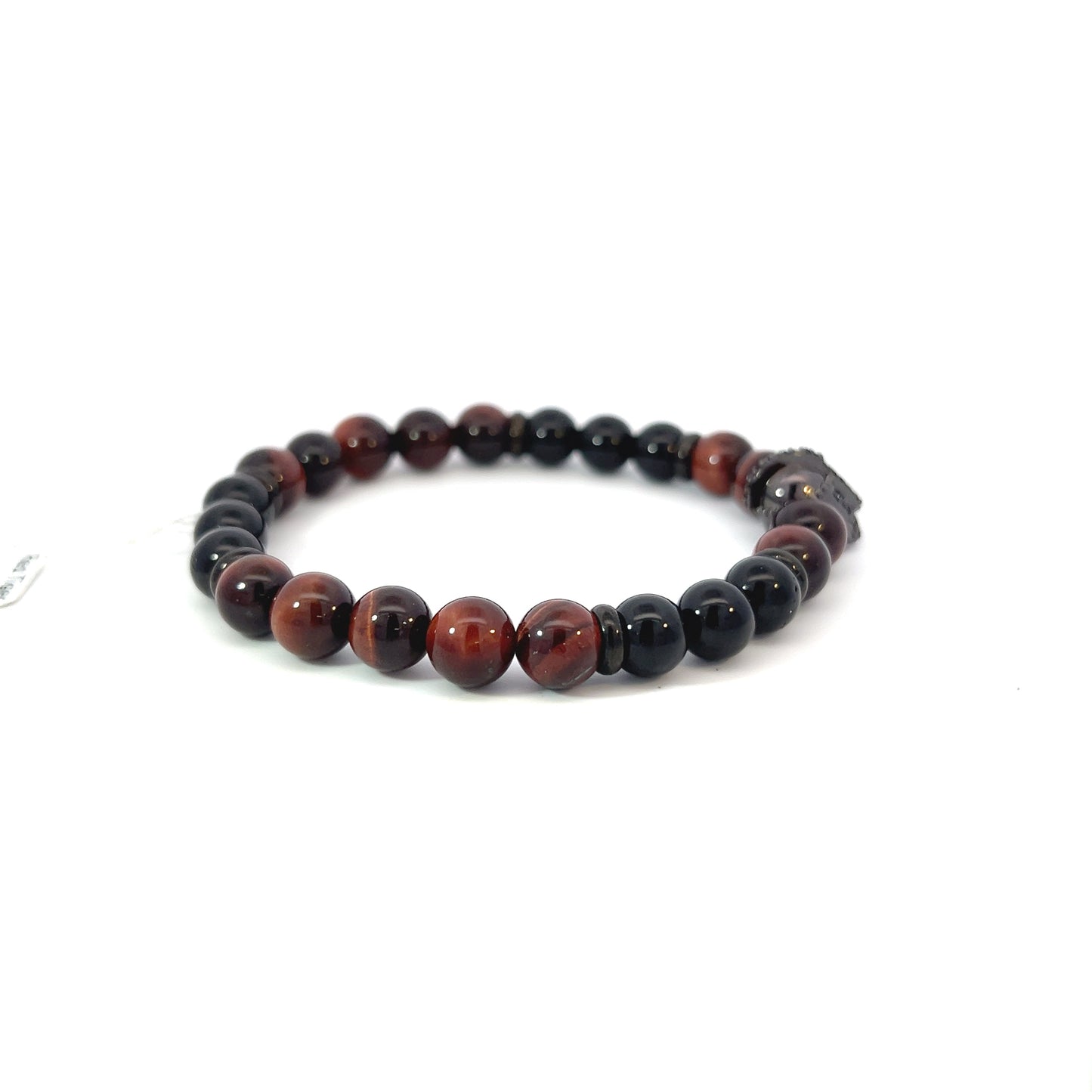 Bead Bracelet - Red Tiger and Onyx with Gladiator Helmet