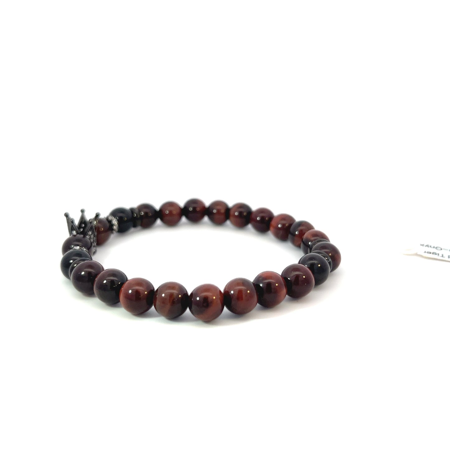 Bead Bracelet - Red Tiger Eye and Onyx with Pave Crown