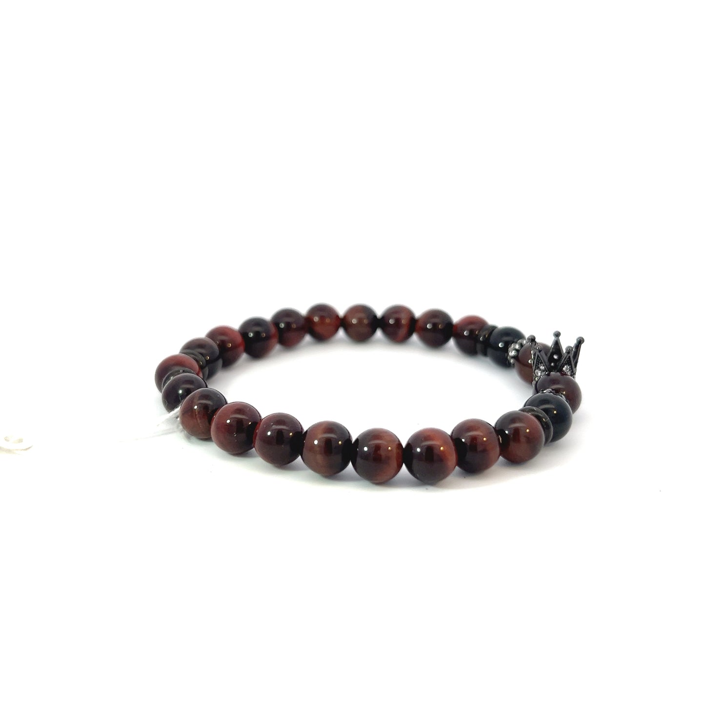 Bead Bracelet - Red Tiger Eye and Onyx with Pave Crown