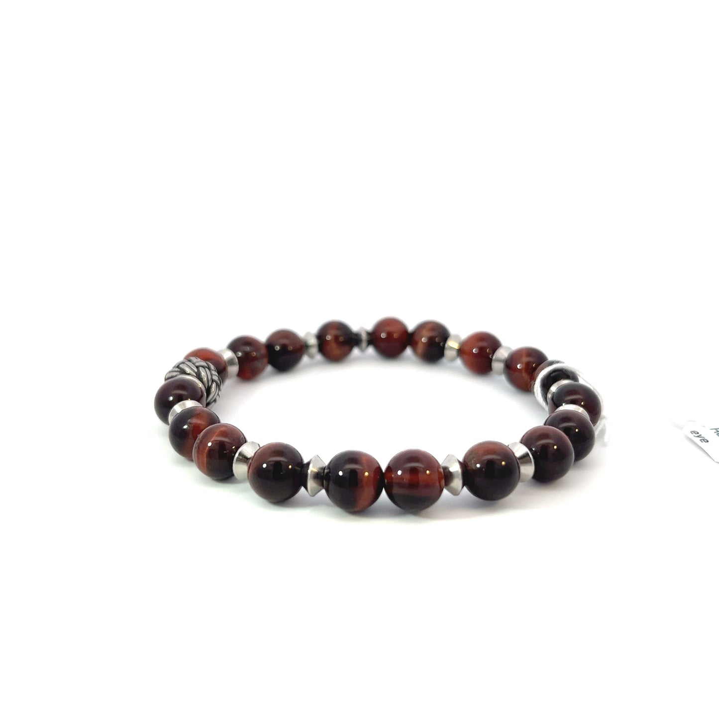 Bead Bracelet - Red Tiger Eye with Metal Weave Bead