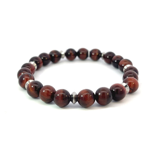 Bead Bracelet - Red Tiger Eye with Metal Spacers