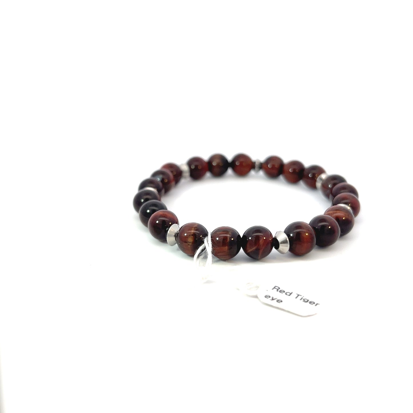 Bead Bracelet - Red Tiger Eye with Metal Spacers