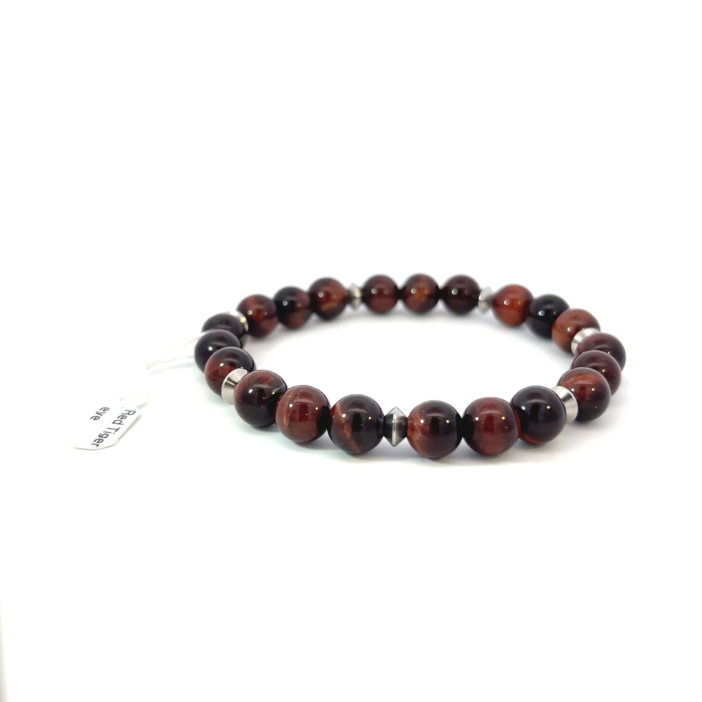 Bead Bracelet - Red Tiger Eye with Metal Spacers