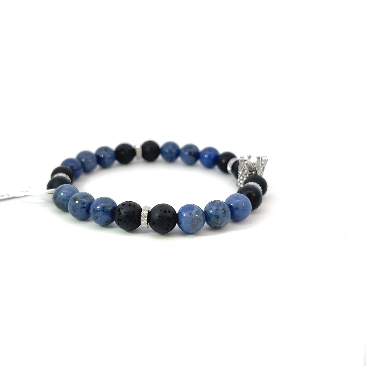 Bead Bracelet - Sodalite, Matte Onyx and Silver Spacer with Pave Crown