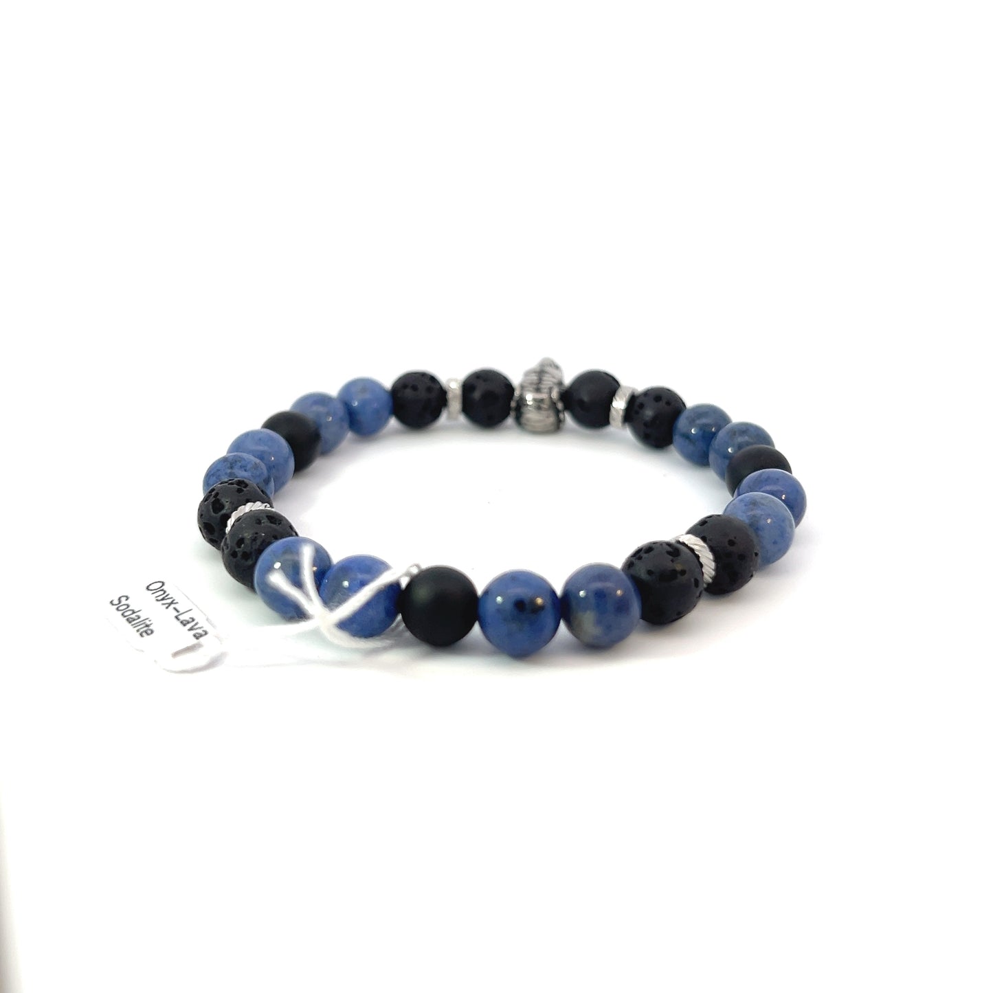 Bead Bracelet - Sodalite, Matte Onyx and Silver Spacer with Tiger Centerpiece