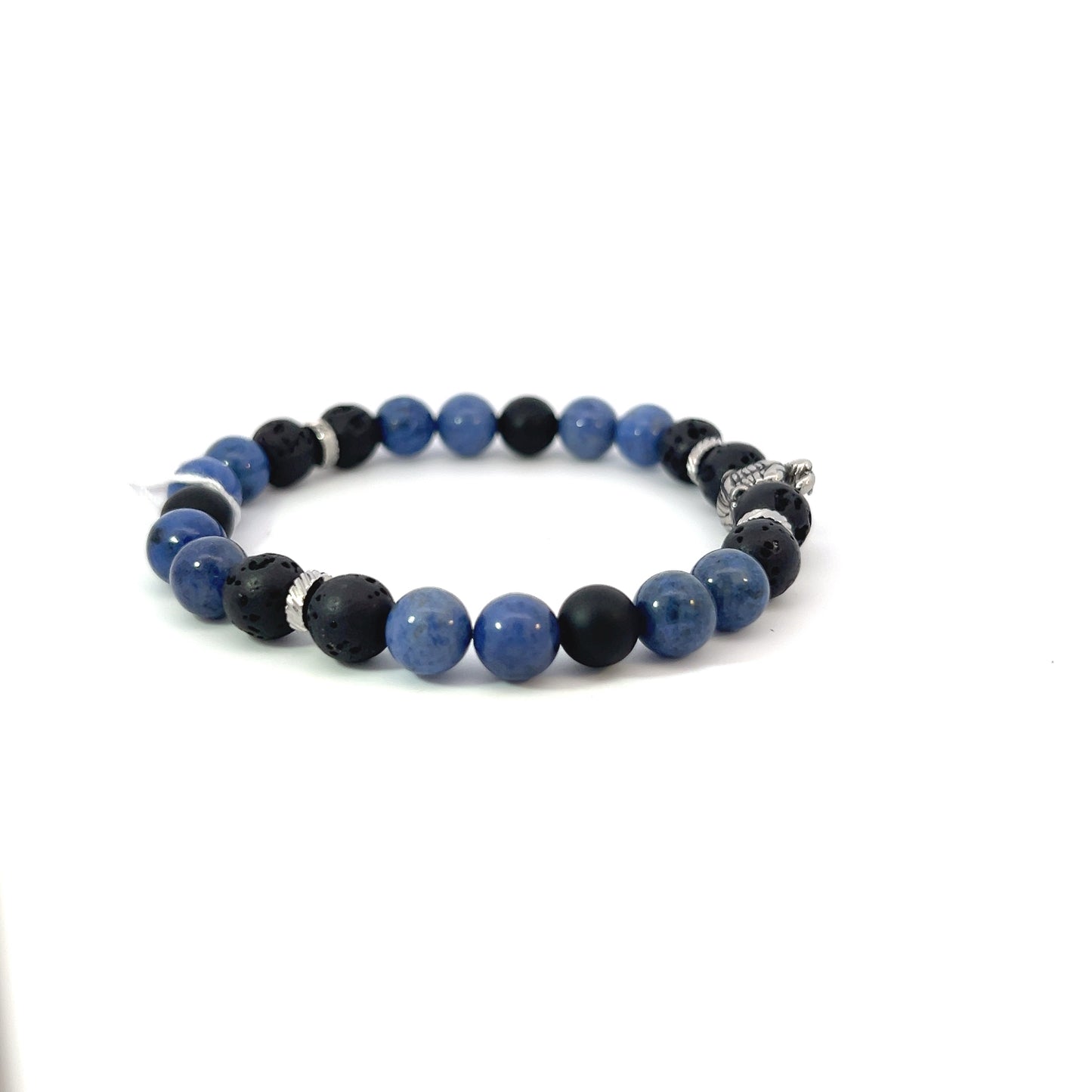 Bead Bracelet - Sodalite, Matte Onyx and Silver Spacer with Tiger Centerpiece