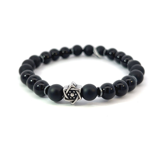 Bead Bracelet - Onyx and Hematite with Star of David Centerpiece