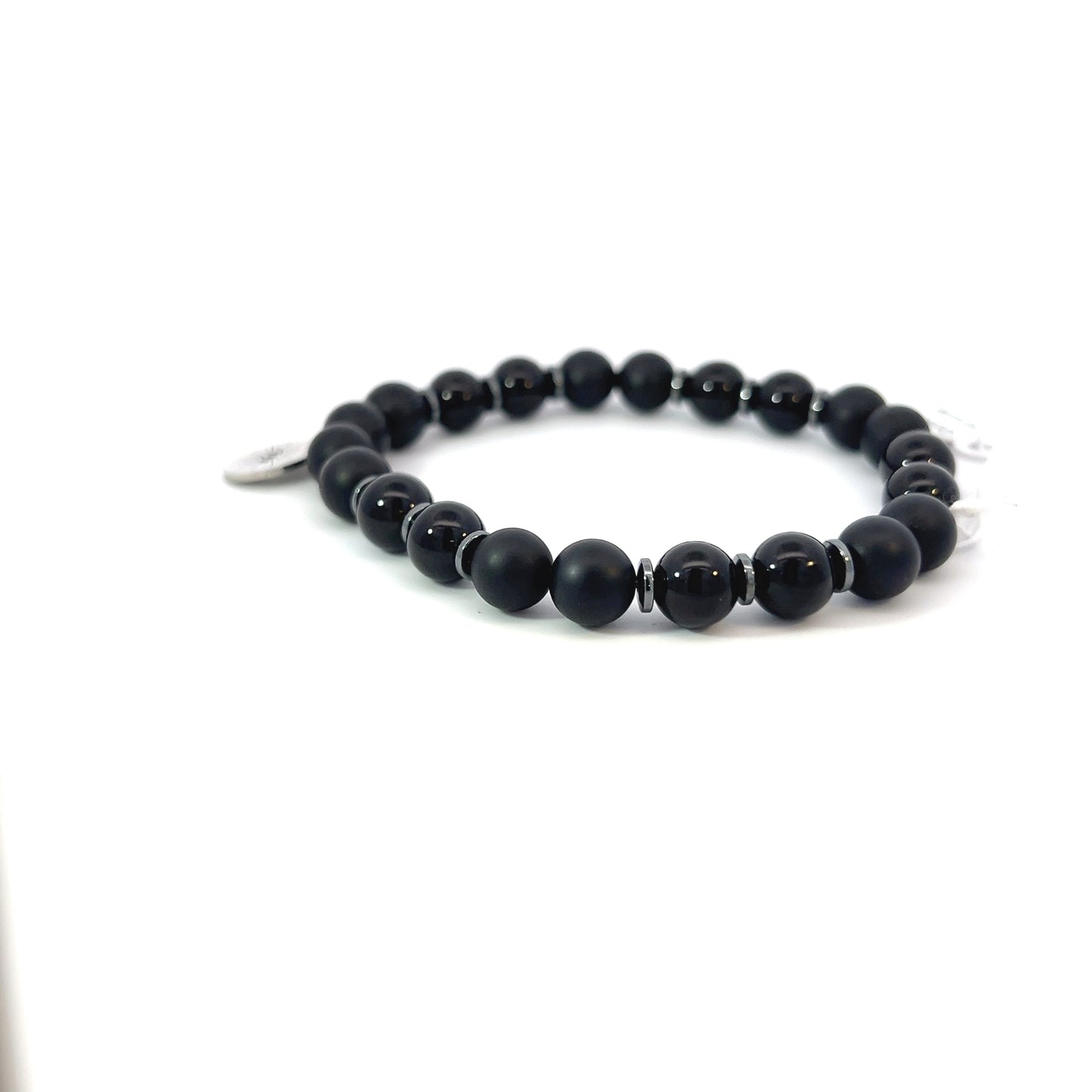 Bead Bracelet - Onyx and Hematite with Evil Eye Dangle Charm