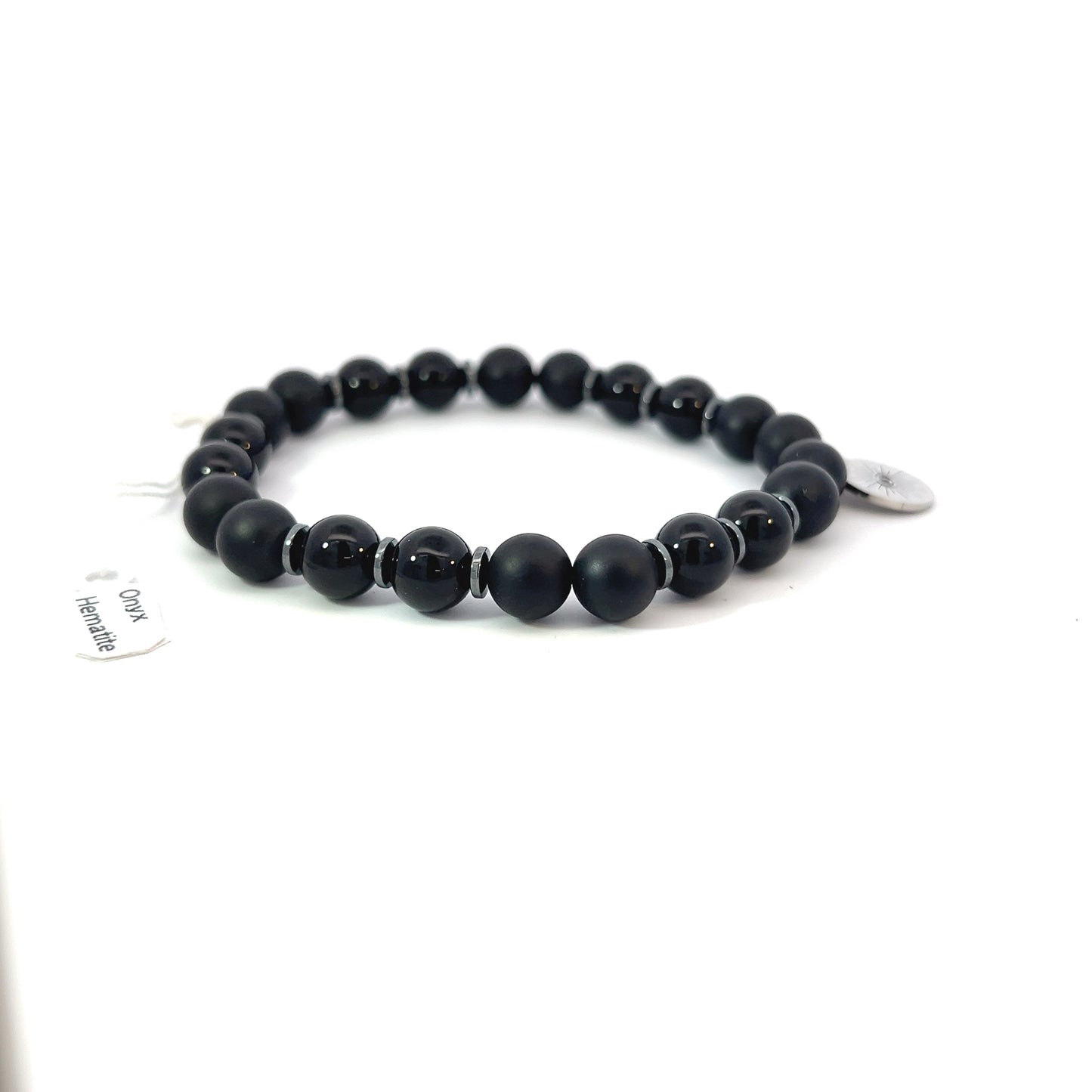 Bead Bracelet - Onyx and Hematite with Evil Eye Dangle Charm