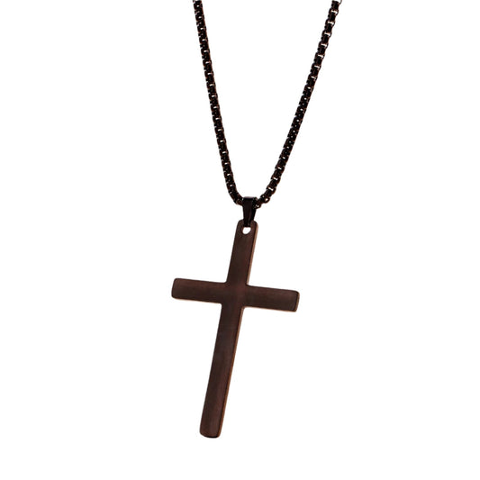 Necklace Steel - Plain Cross in Black Plating