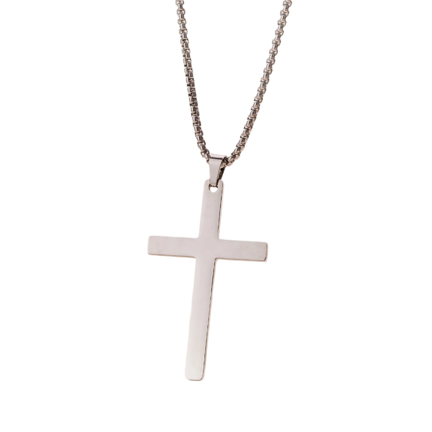 Necklace Steel - Plain Cross in Silver Color