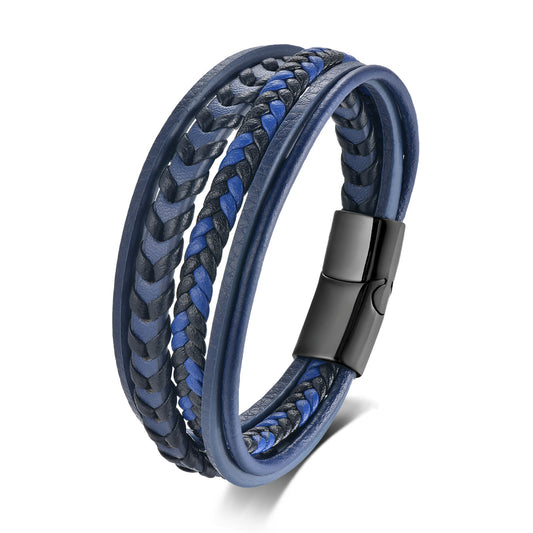 Leather Bracelet -Multilayer Leather Cord Bracelet in Blue