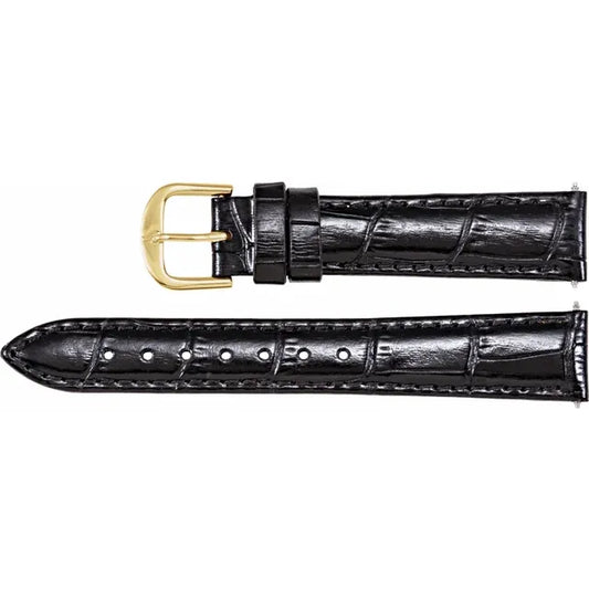 Accessories - Black Leather Alligator Grain Padded Watch Band