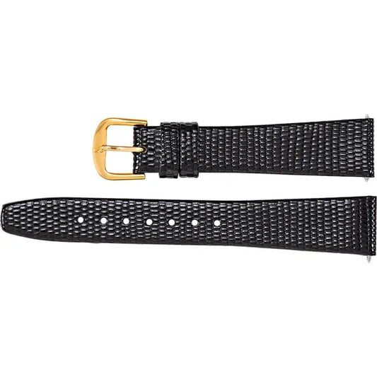 Accessories - Black Leather Flat Lizard Grain Watch Band