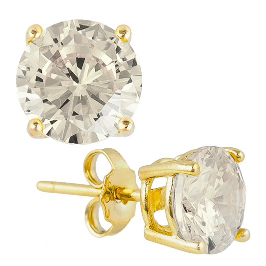 Earrings - Gold Plated Silver Stud Round Earrings with Cubic Zirconia