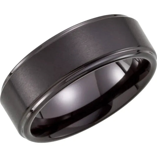 Ring Tungsten - Black PVD 8mm Ridged Band