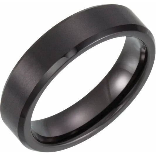 Ring Tungsten - Black PVD 6 mm Beveled Edge Band