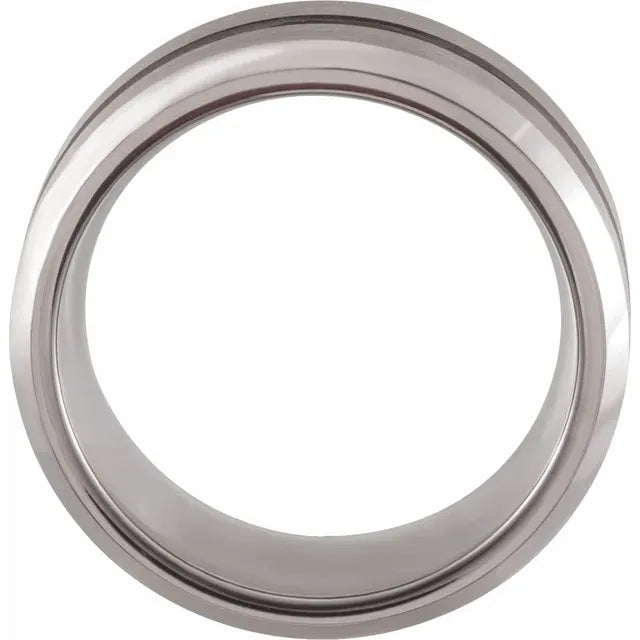 Ring Tungsten - 8 mm Beveled Grooved Satin Band Size