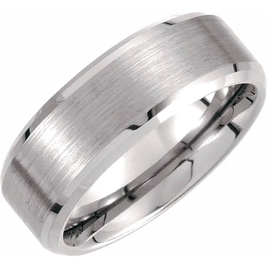 Ring Tungsten - 8 mm Beveled-Edge Band with Satin Center