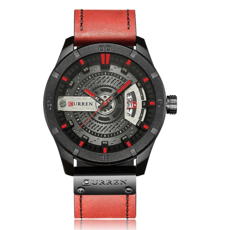 Watch - Curren Red Leather Men's Watch.