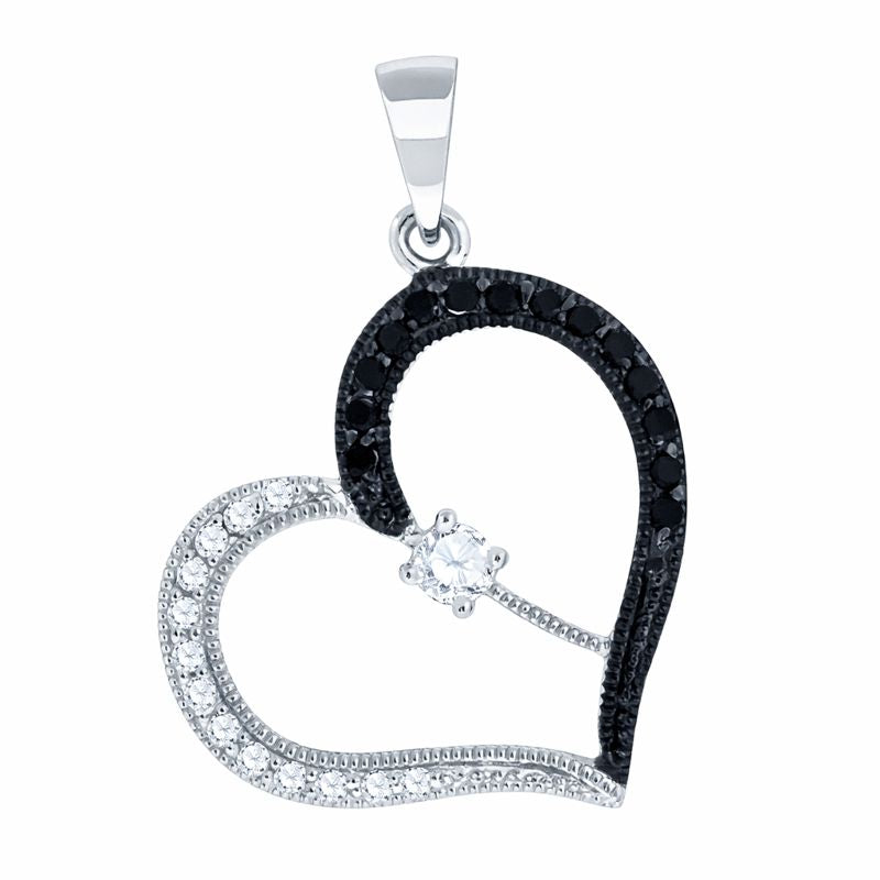 Pendant 925 Silver - Black Cubic Zirconia Heart Charm