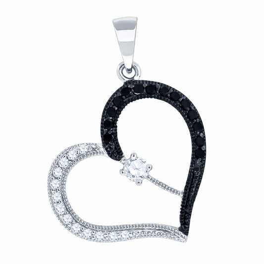 Pendant 925 Silver - Black Cubic Zirconia Heart Charm