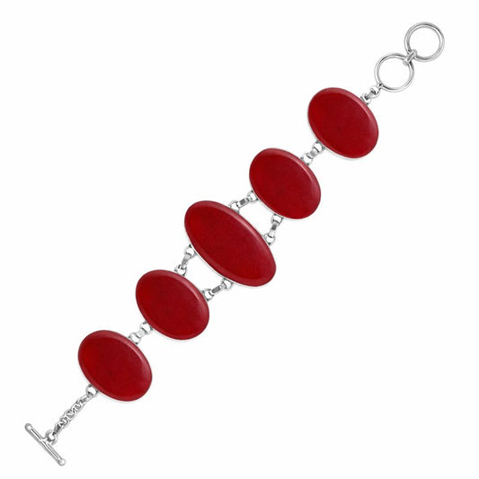 Bracelet 925 Sterling Silver - Oval Cut Coral Stones