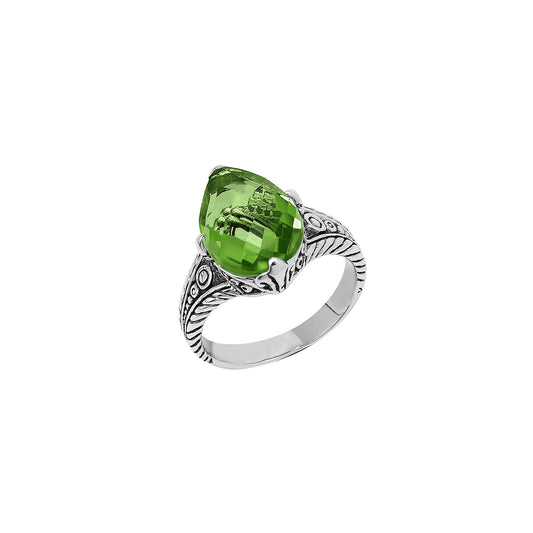Ring Silver - Peridot Teardrop Ring in 925 Sterling Silver