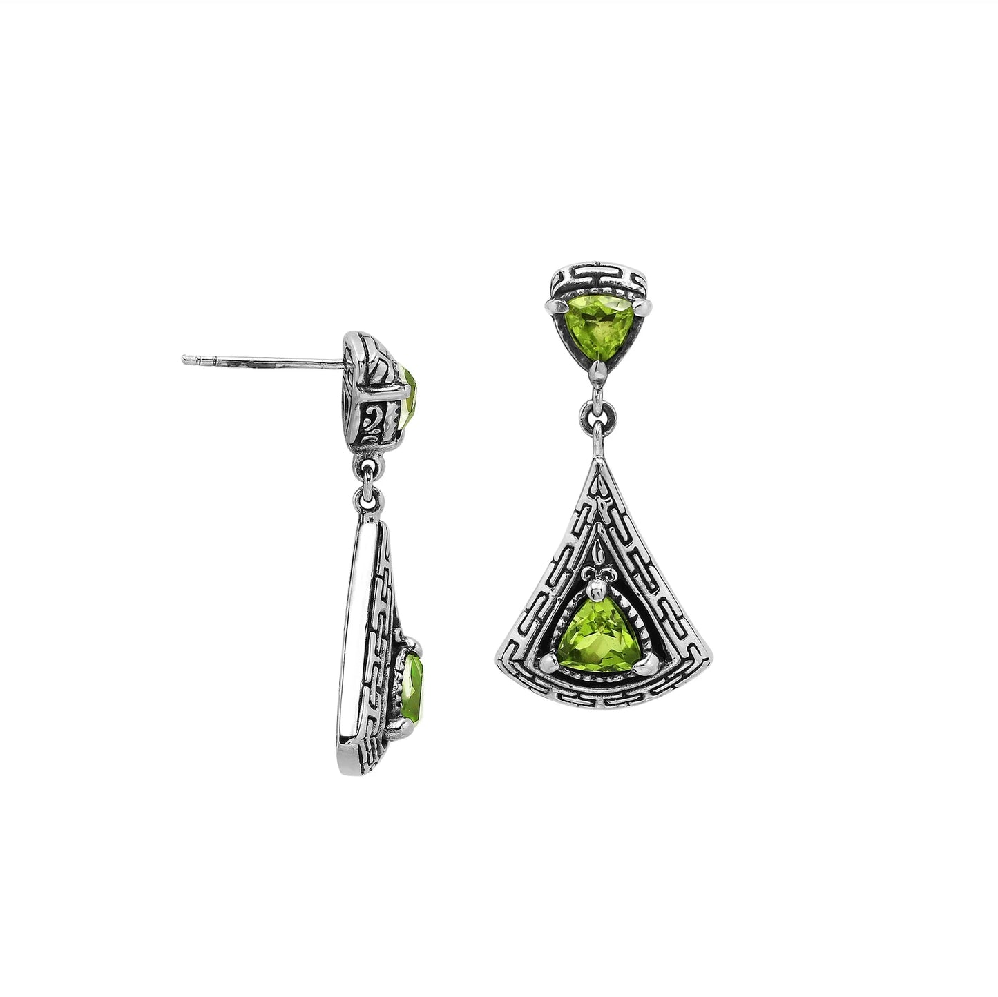 Earrings – 925 Sterling Silver Triangular Peridot Dangle Earrings