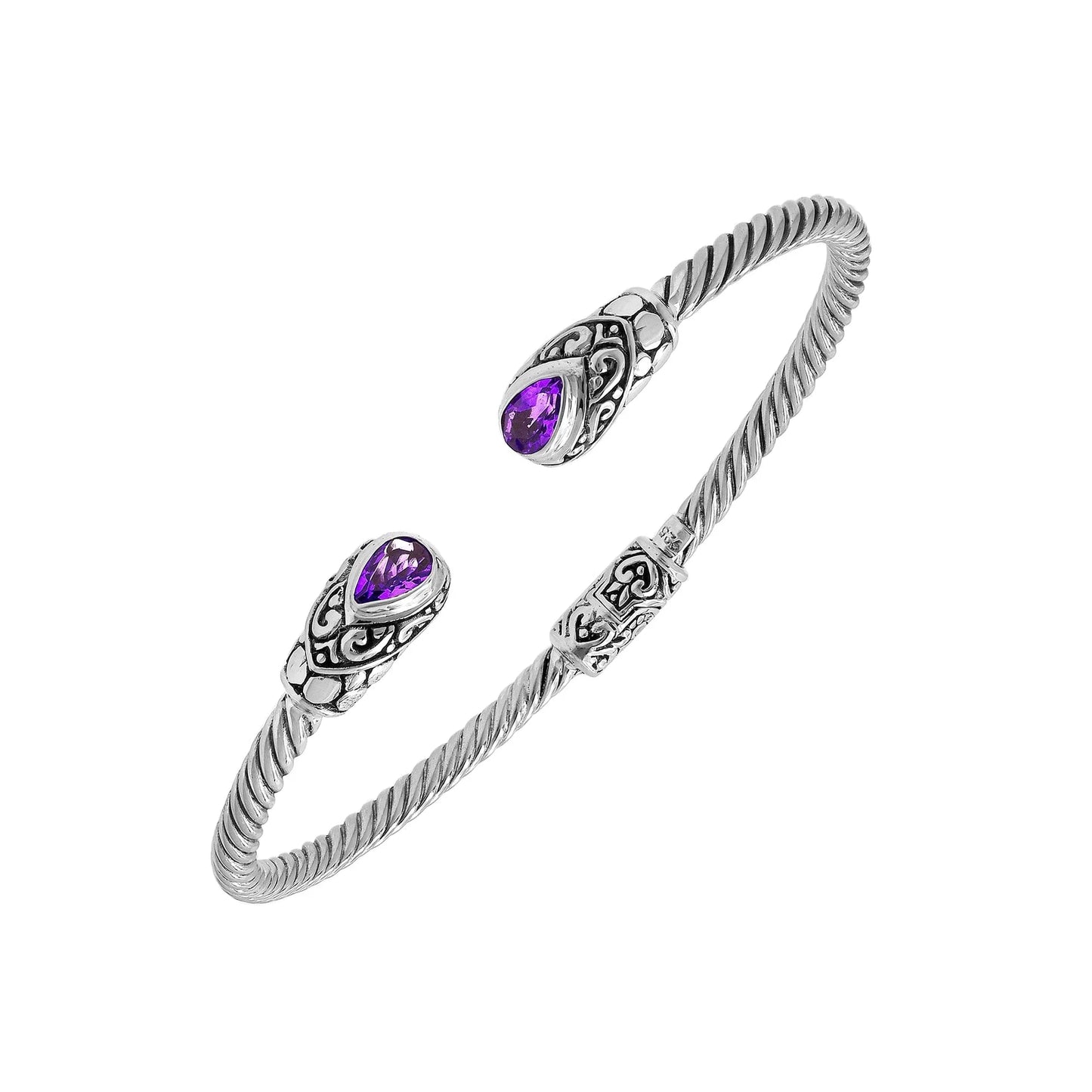 Bracelet - Sterling Silver Twisted Bangle with Amethyst Gemstone