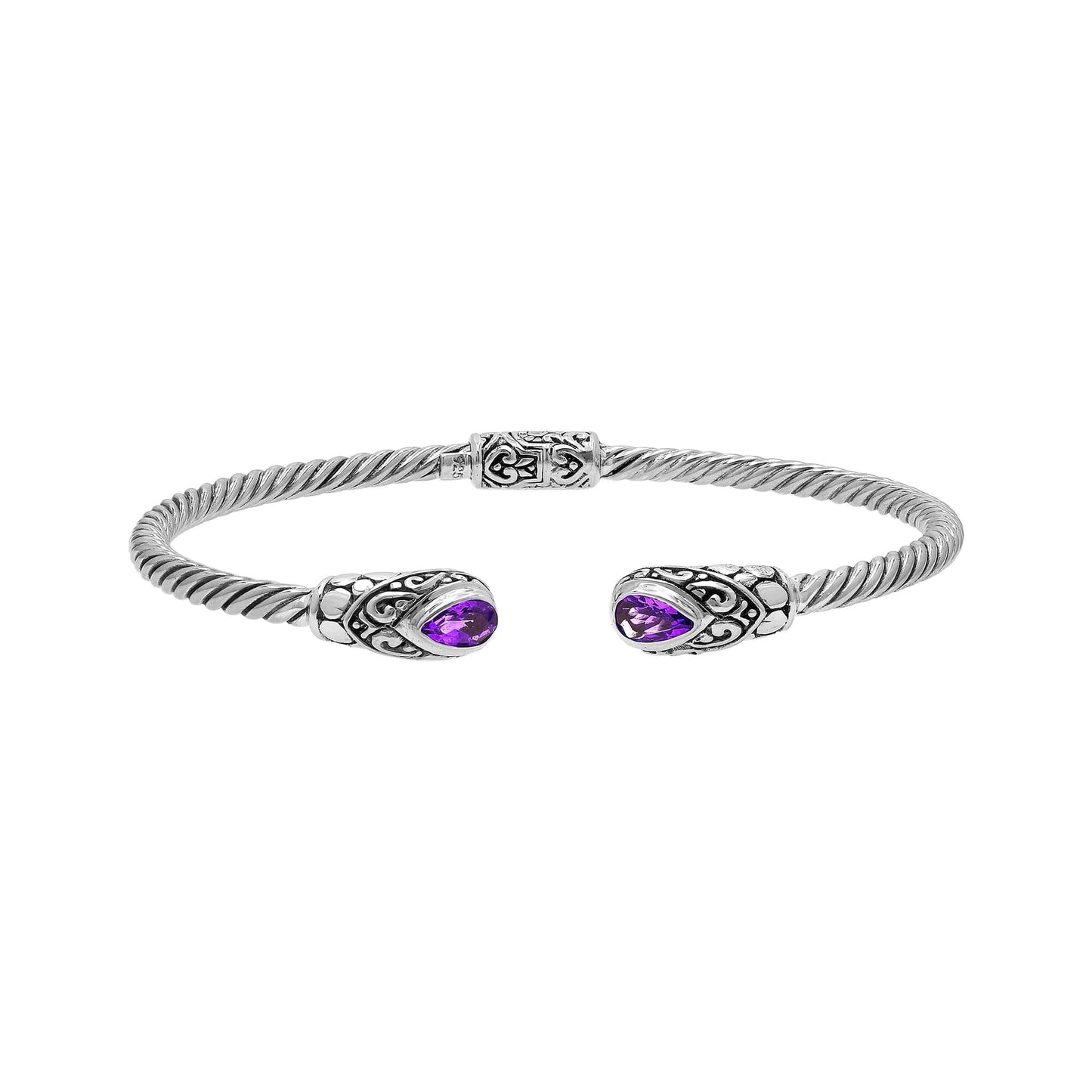 Bracelet - Sterling Silver Twisted Bangle with Amethyst Gemstone