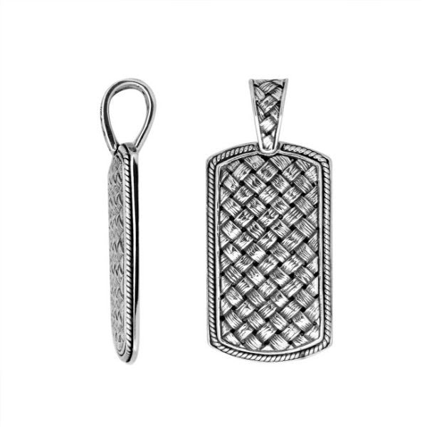 Pendant - 925 Sterling Silver Rectangular Pendant with Intricate Woven Texture