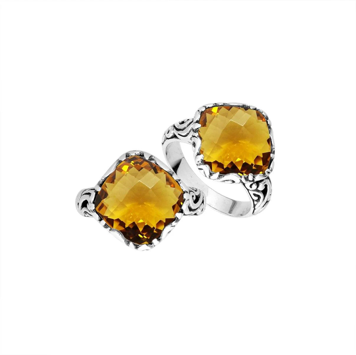Ring - Sterling Silver Citrine Quartz Teardrop Bezel Designer Ring