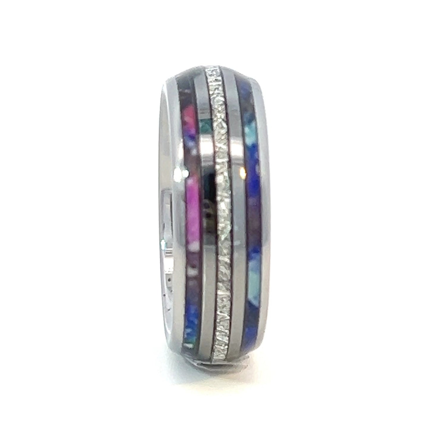 Ring Tungsten - 8 mm Half Round Band with Pearl Shell Inlay