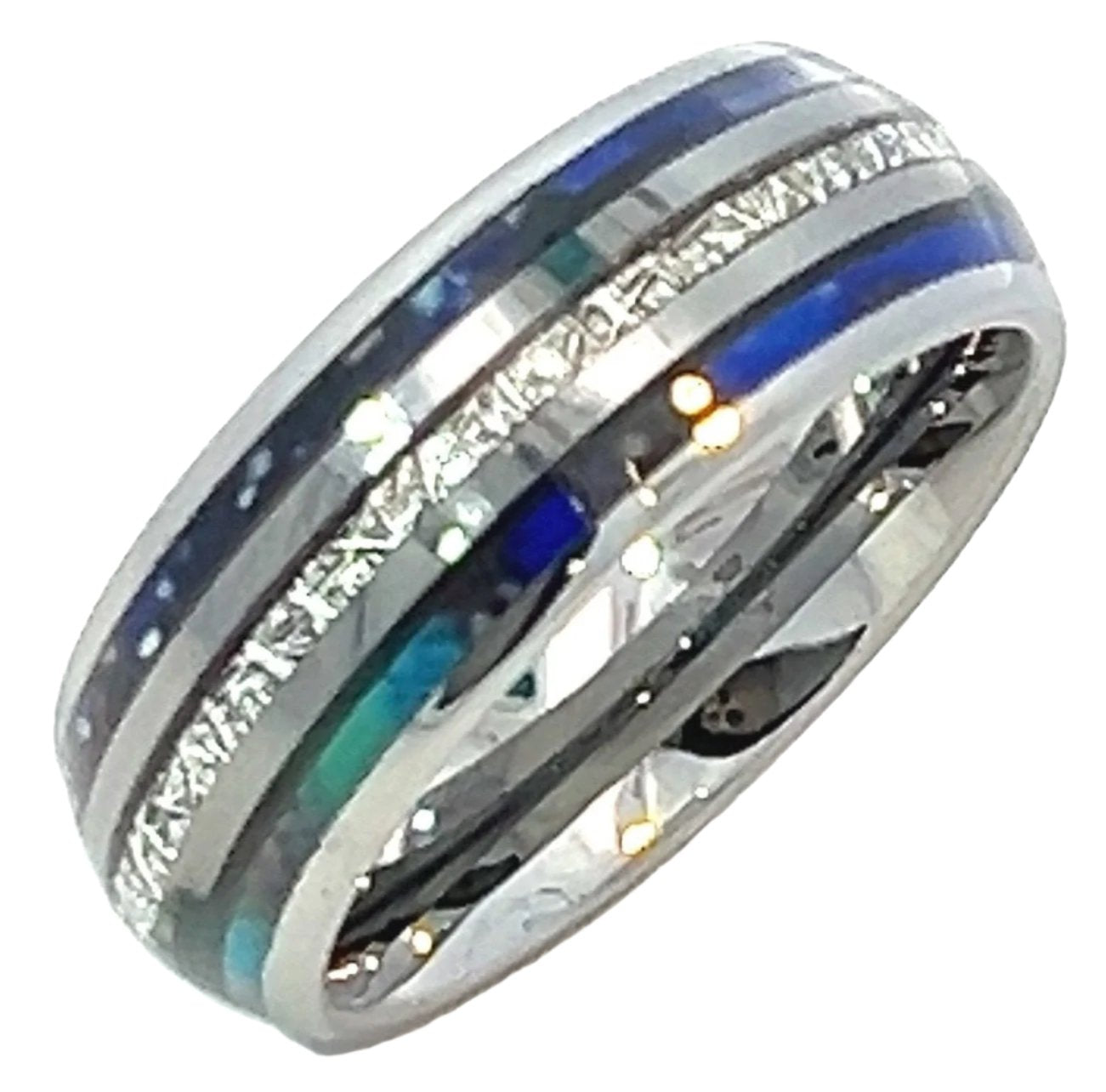 Ring Tungsten - 8 mm Half Round Band with Pearl Shell Inlay