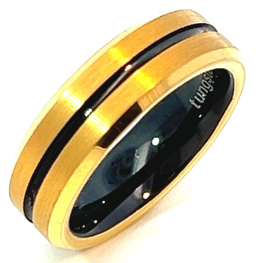 Ring Tungsten - Gold and Black PVD 6 mm Grooved Band