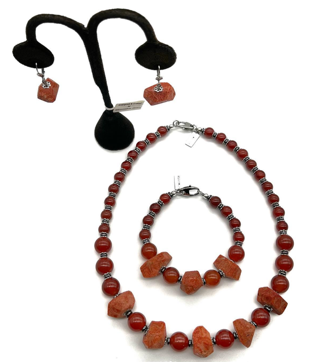 Semi-Precious Stone Set - Sponge Red Coral, Carnelian and Hematite