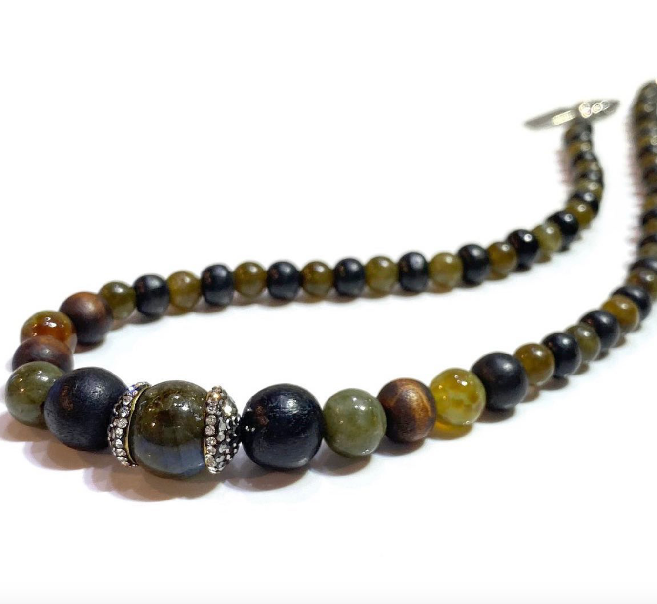 Semi-Precious Stone Set - Green Labradorite and Wood