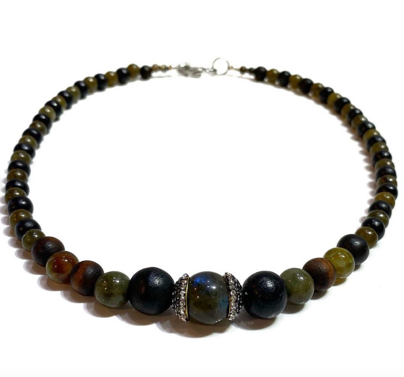 Semi-Precious Stone Set - Green Labradorite and Wood