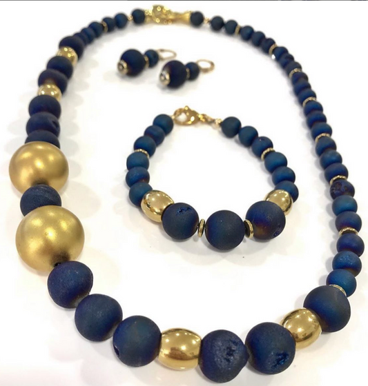 Semi-Precious Stone Set - Blue Druzy Agate