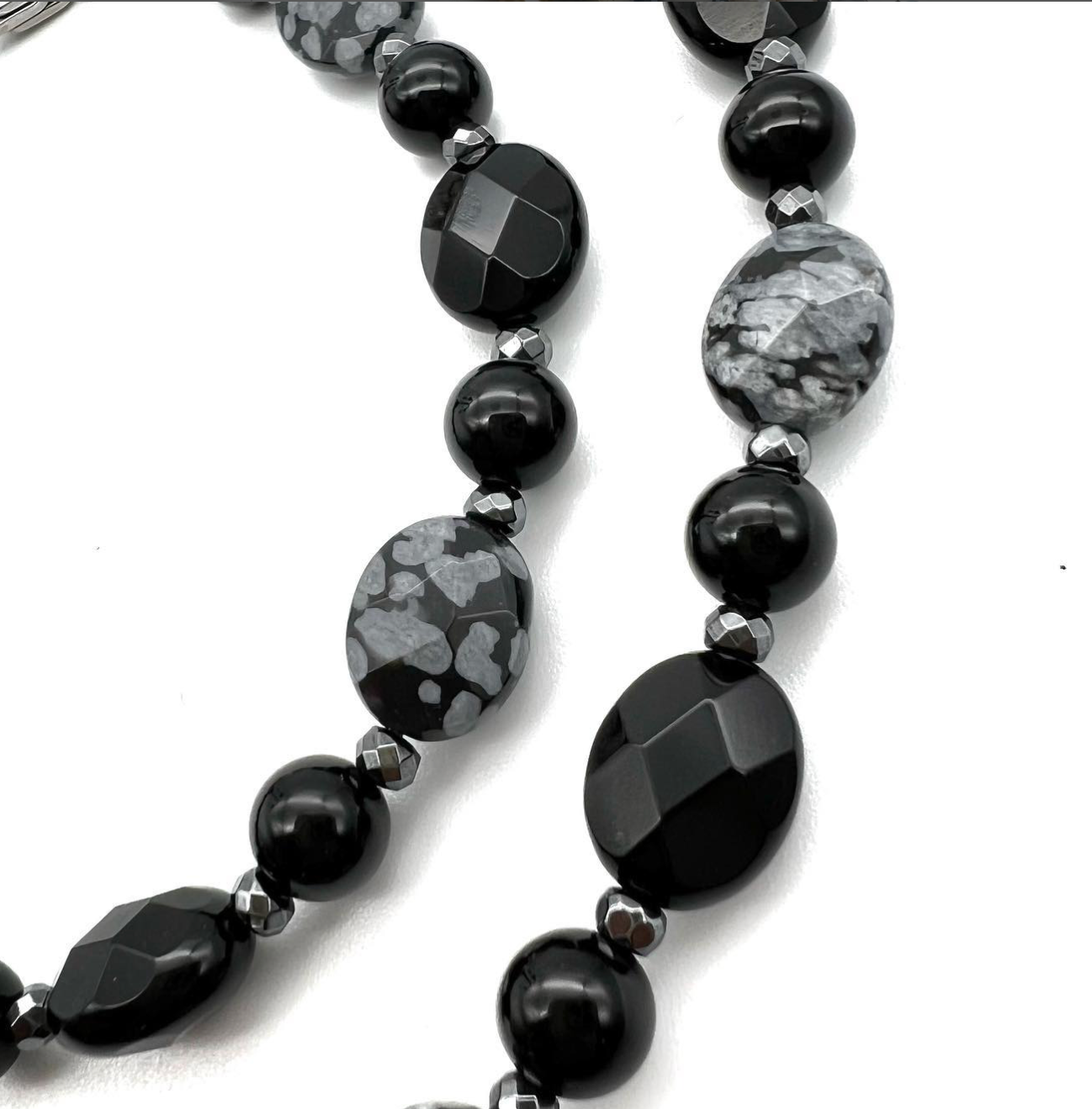 Semi-Precious Stone Set -Snowflake Obsidian, Faceted Onyx & Hematite Jewelry Set