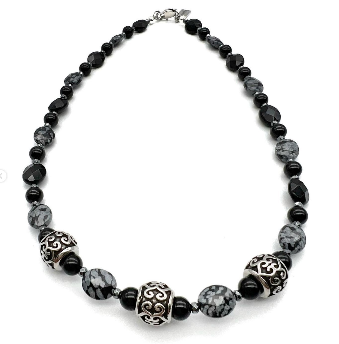 Semi-Precious Stone Set -Snowflake Obsidian, Faceted Onyx & Hematite Jewelry Set