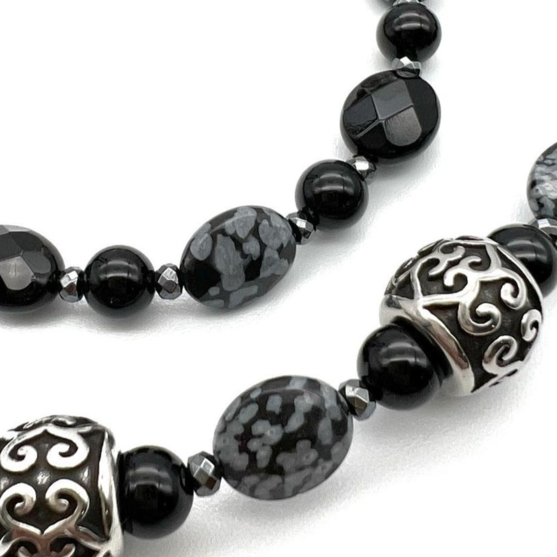 Semi-Precious Stone Set -Snowflake Obsidian, Faceted Onyx & Hematite Jewelry Set