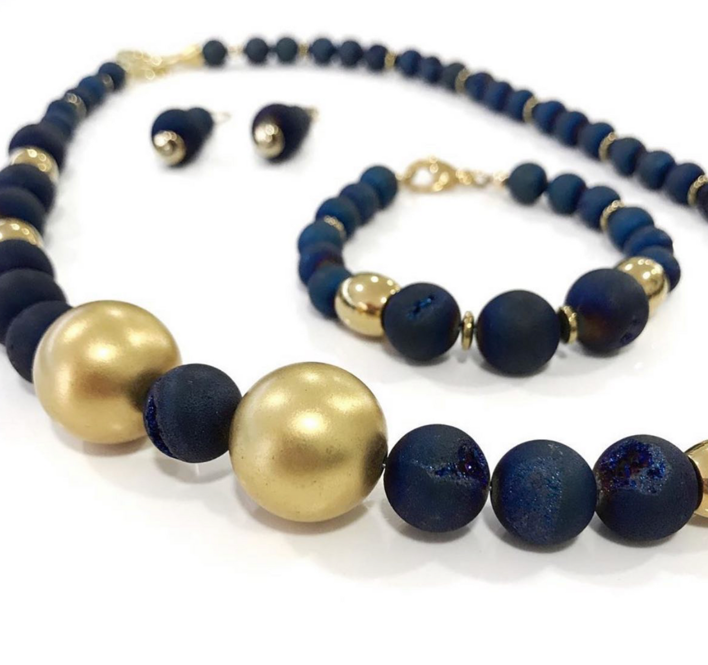 Semi-Precious Stone Set - Blue Druzy Agate