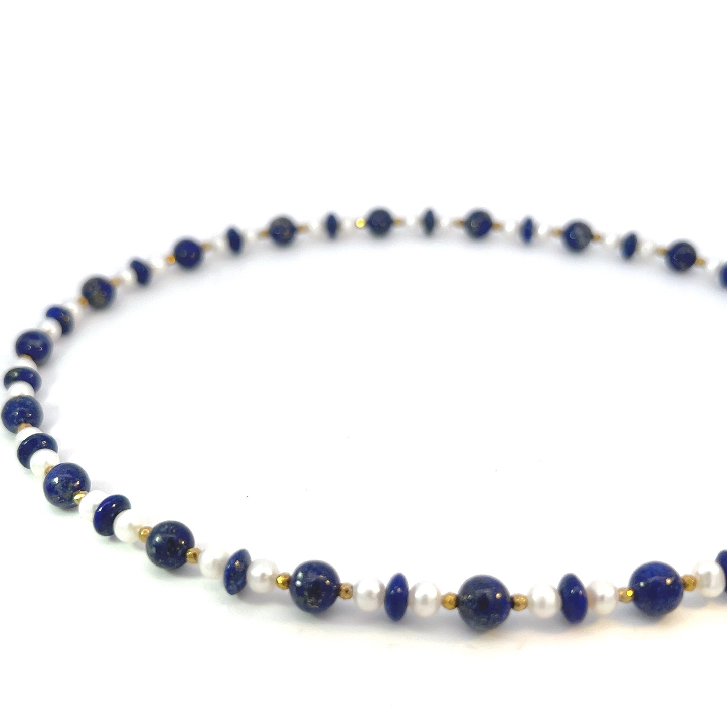 Semi-Precious Stone Set - Lapis Lazuli and Pearl with Gold Plated Hematite